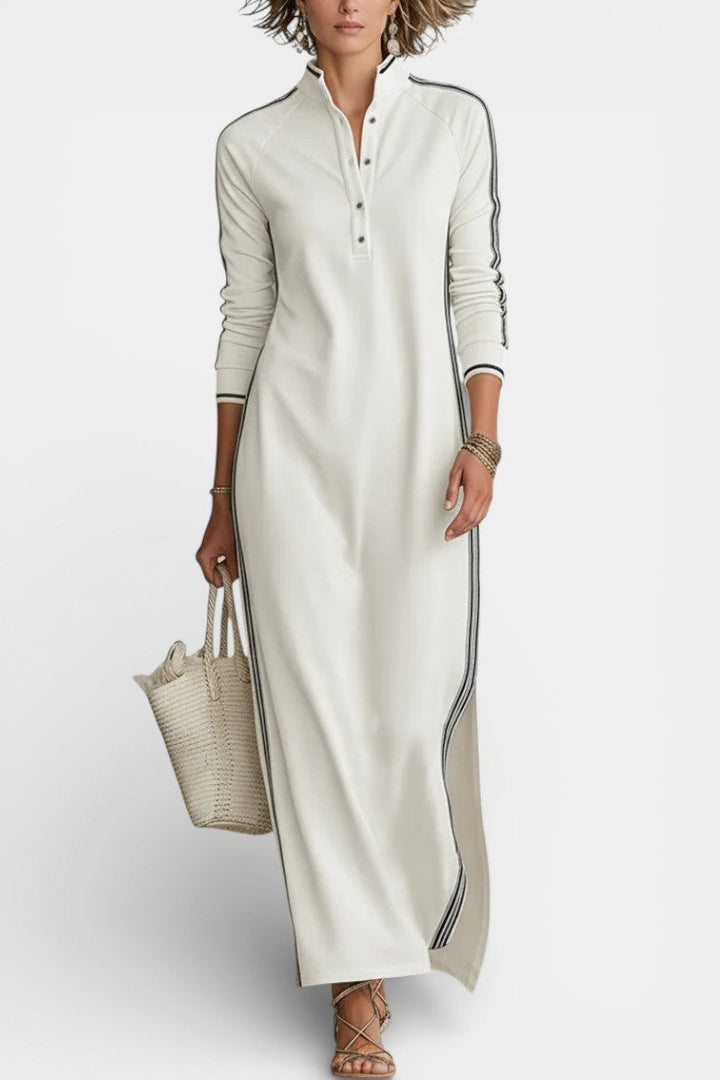 Alaira Robe Maxi Minimaliste à Col Boutonné