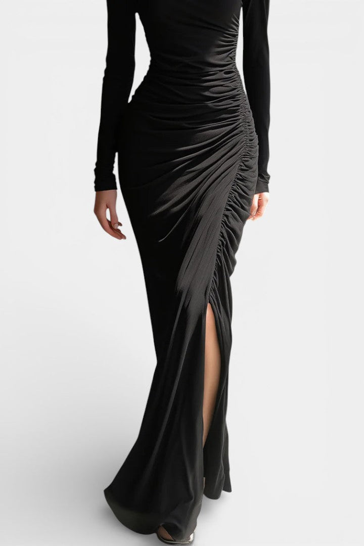 Adalsinde Robe Longue Élégante Noire en Jersey Épaules Dénudées