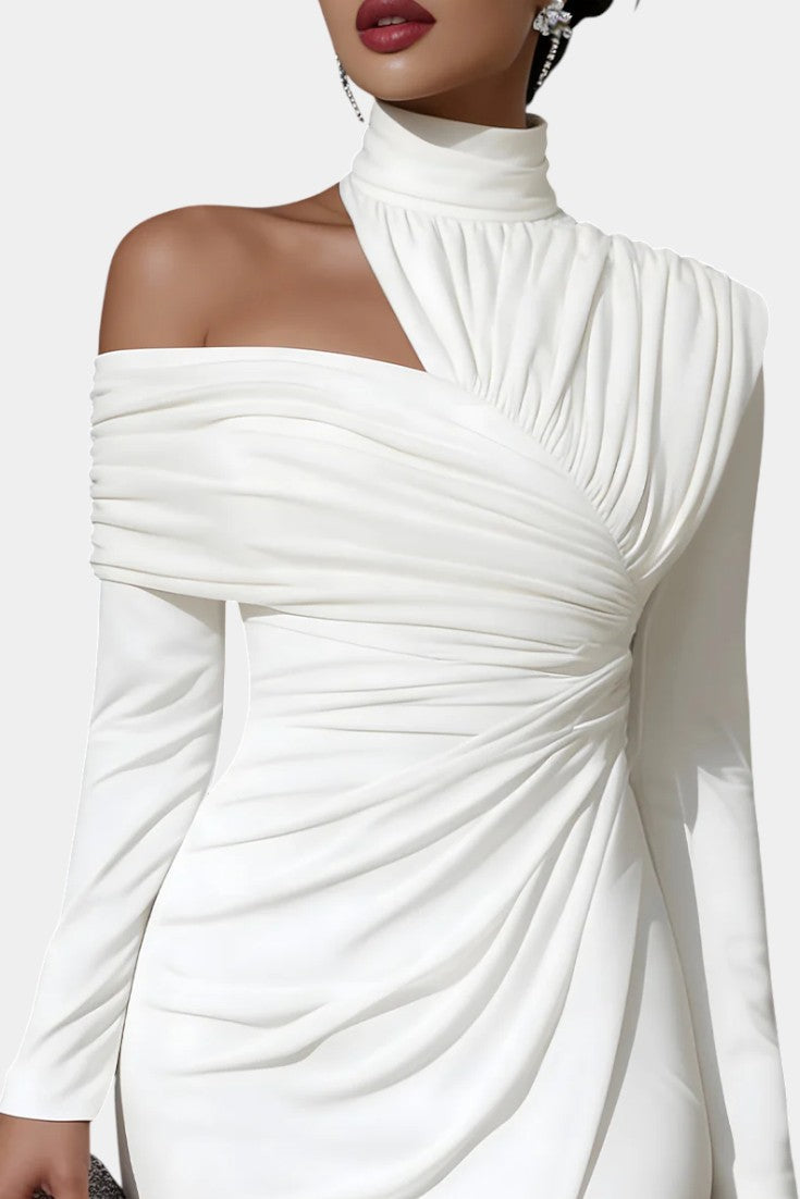 Naia Robe de Soirée Asymétrique Drapée à Col Montant Une Épaule