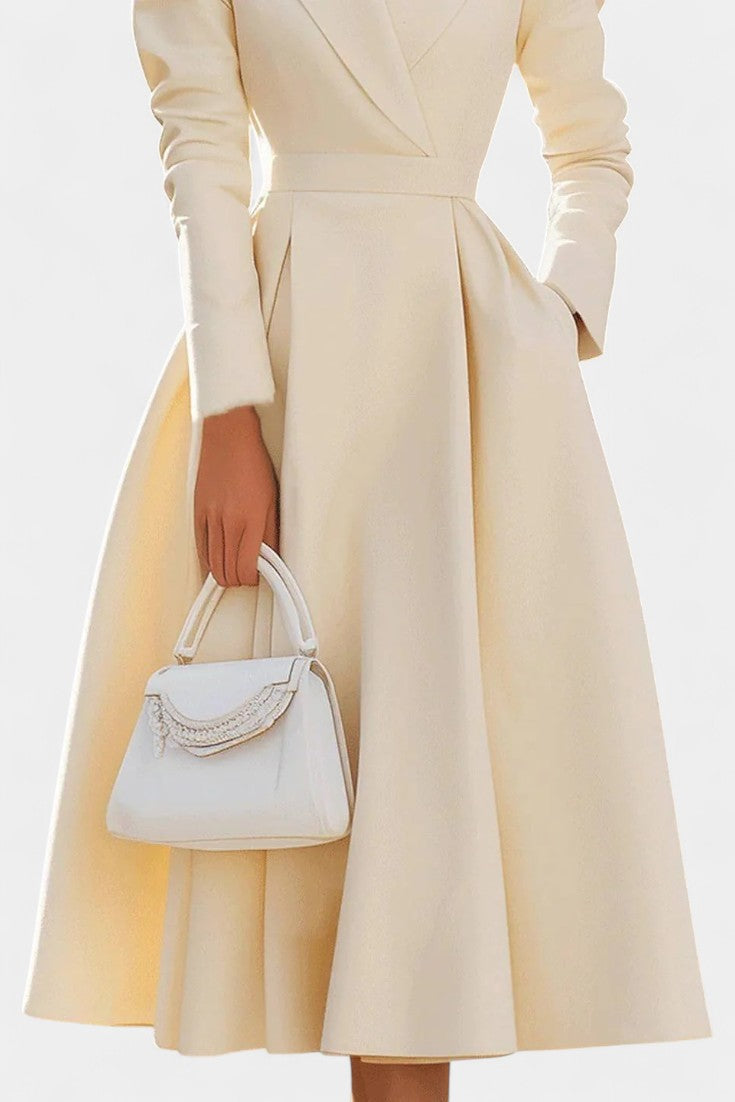 Olyvia Robe Longue Trapèze Vintage à Col Chemise et Décolleté en V