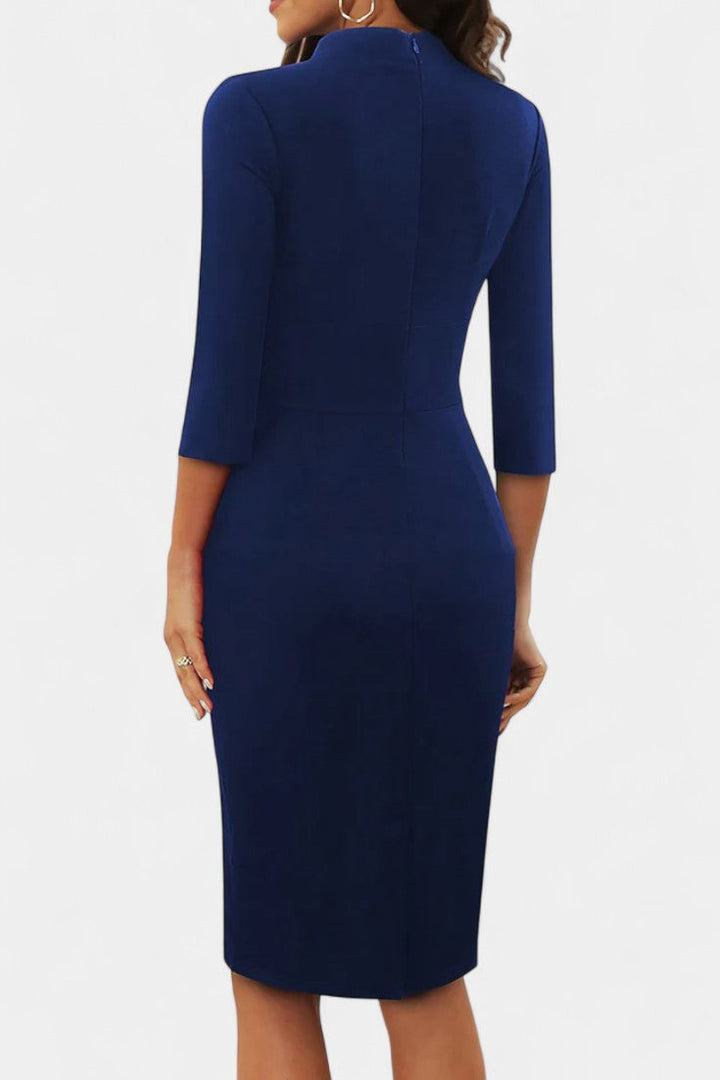 Jesusa Robe Midi Fourreau à Boutons Nœud et Manches Trois-Quarts