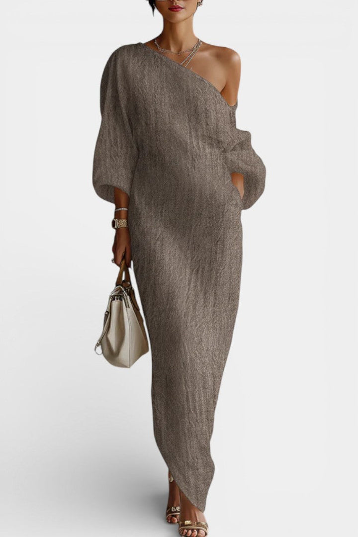 Lounaïs Robe Longue Fluide à Une Épaule en Mélange Coton-Lin Ivoire