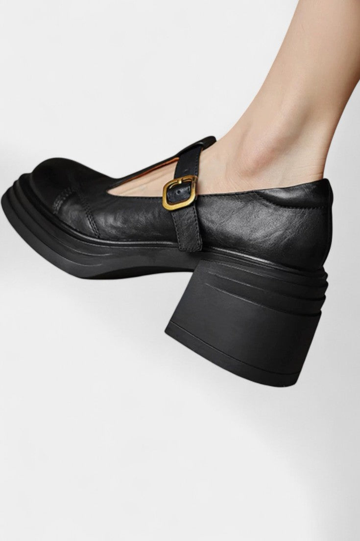 Florence Escarpins Mary Jane à Talon Bloc Élégant