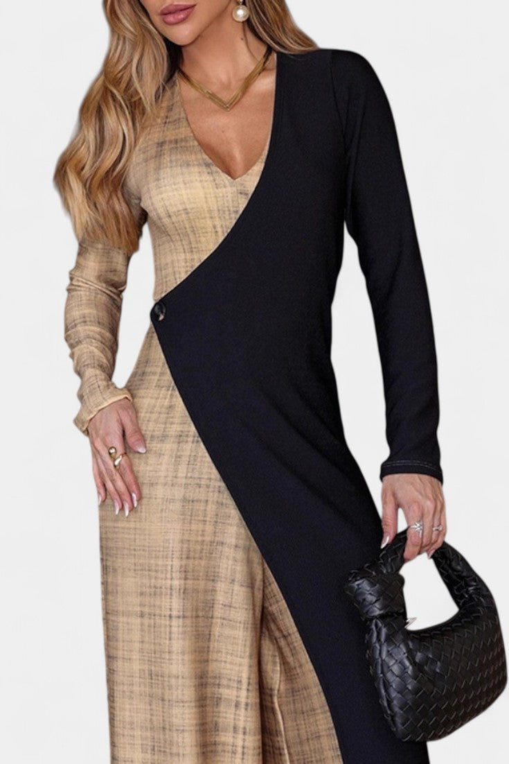 Capéline Combinaison Colorblock Élégante à Jambes Larges