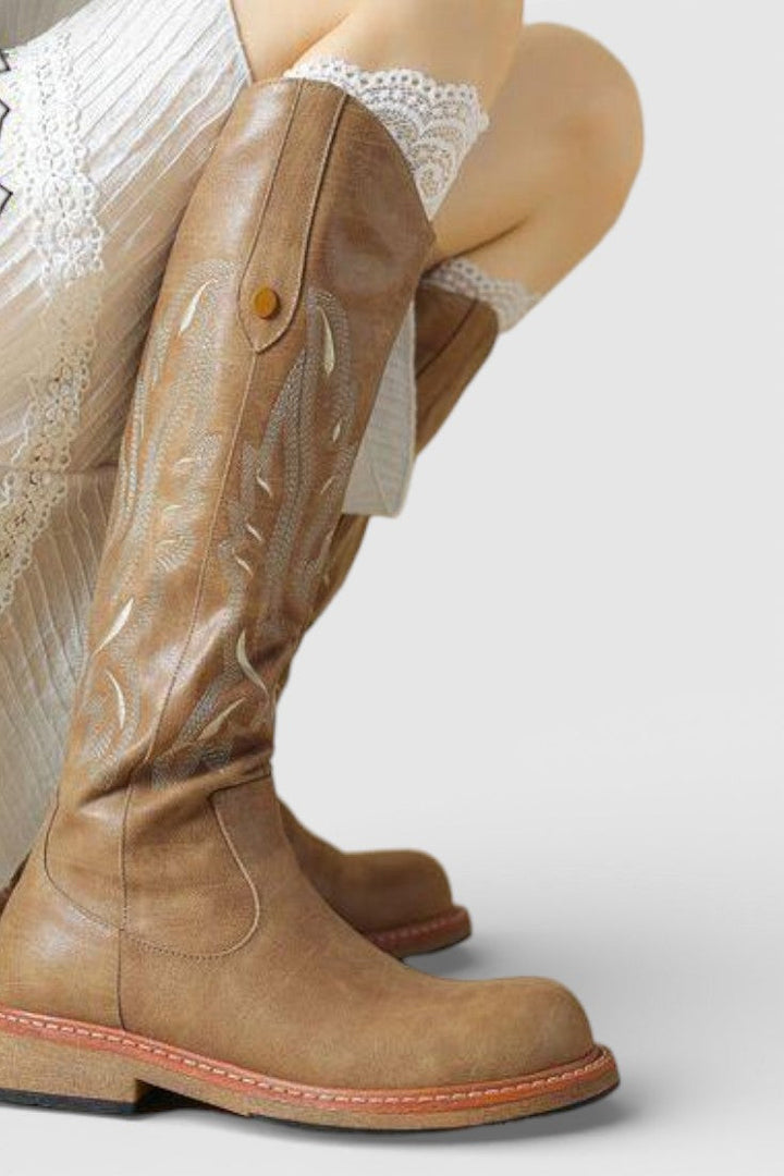 Violette Bottes Longues Brodées à Fermeture Éclair Arrière