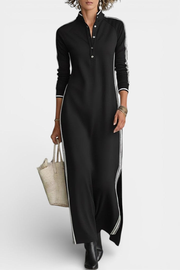 Alaira Robe Maxi Minimaliste à Col Boutonné