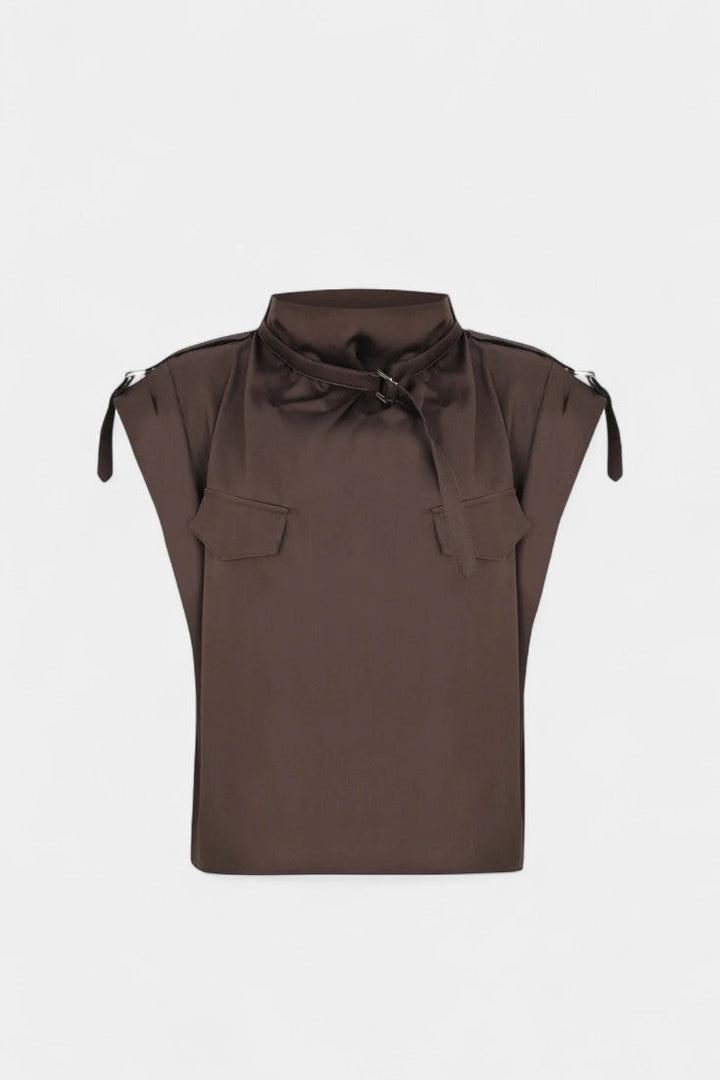 Cassis Combinaison Ceinturée à Col Froncé et Coupe Droite