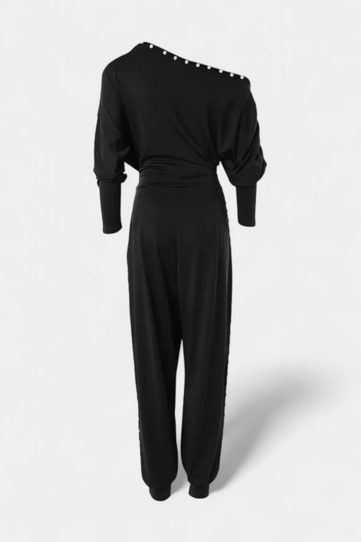 Brina Combinaison Asymétrique à Épaule Perlée et Jambe Droite