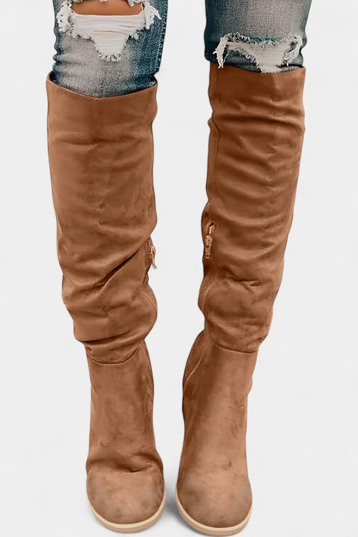 Calliope Bottes Hautes à Talon Épais et Pointe Ronde