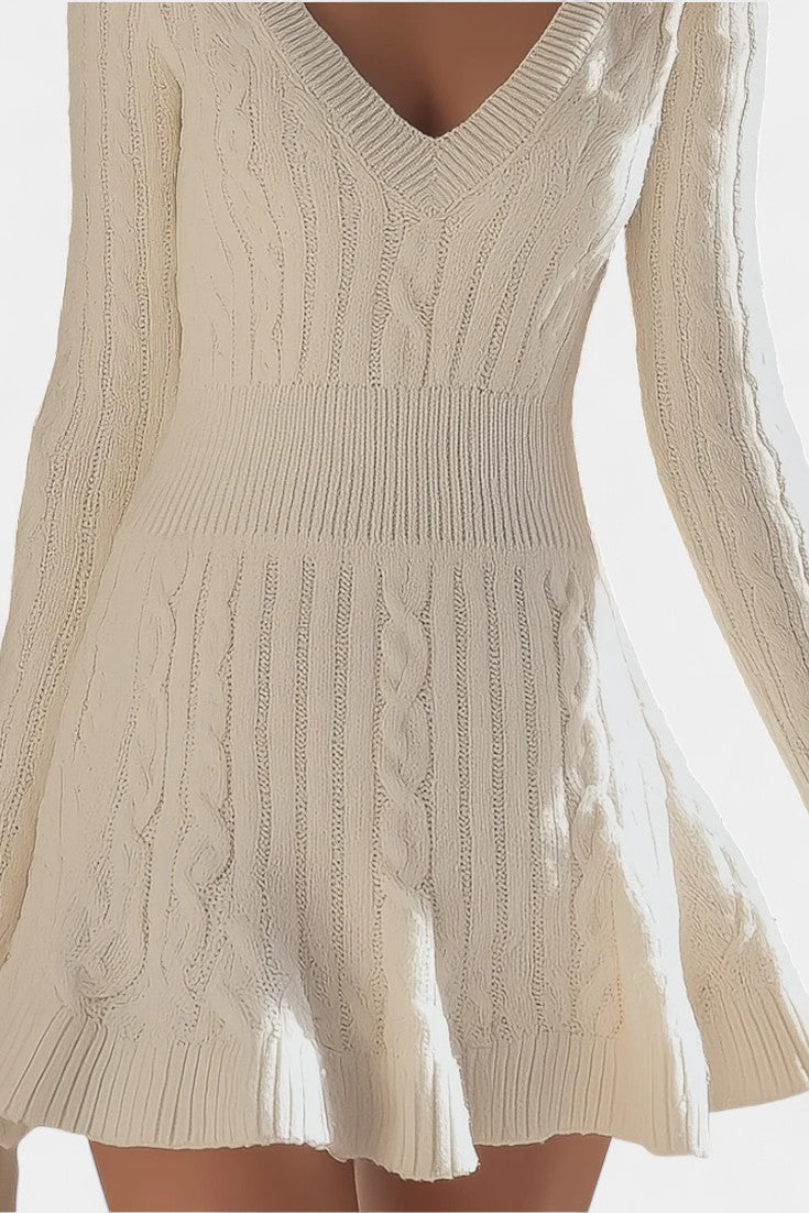 Kaïna Robe Pull Tricotée à Col V et Ourlet Évasé