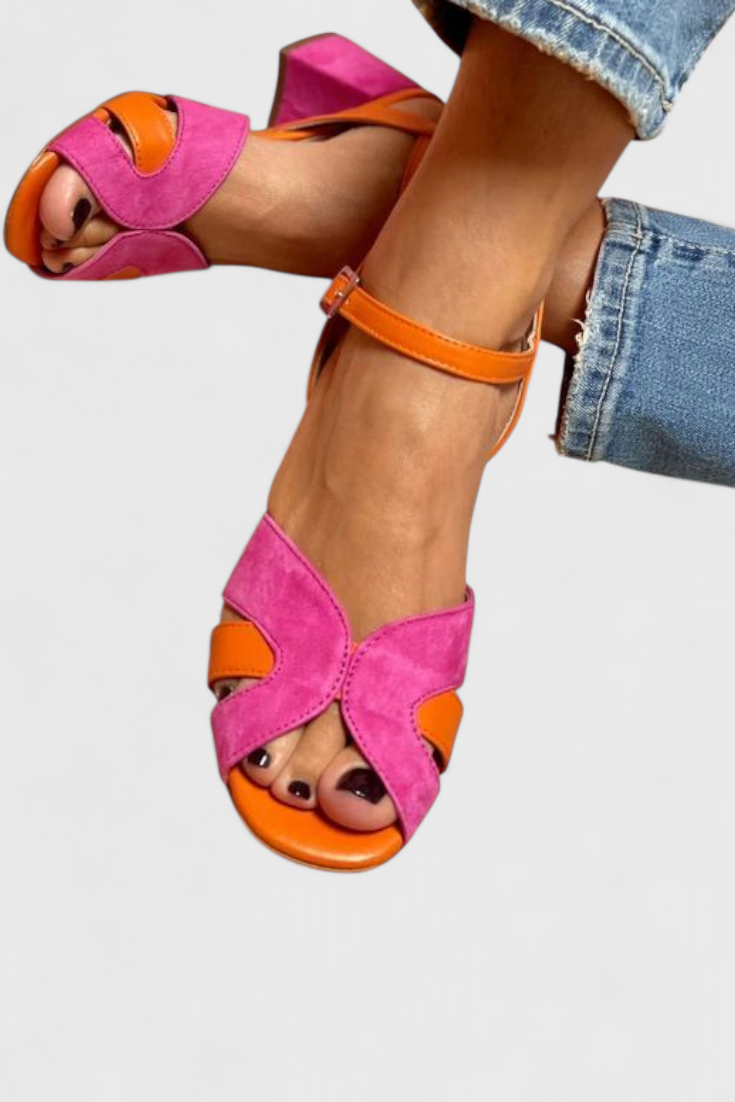 Norma Sandales à Talon Bloc et Design Bicolore