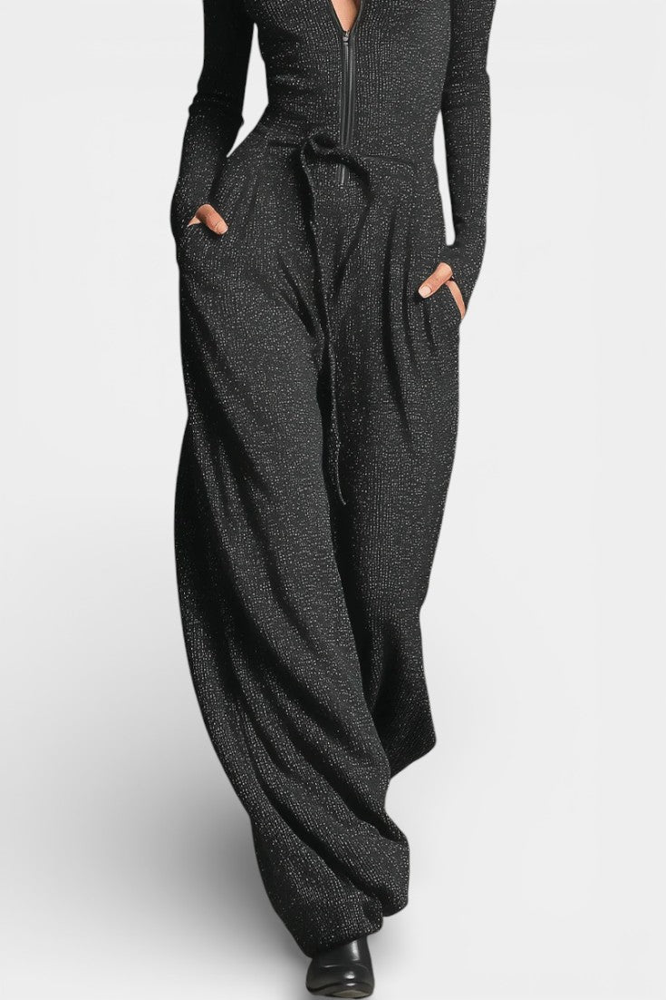 Ilayna Combinaison Élégante en Tricot à Fermeture Éclair Brillante