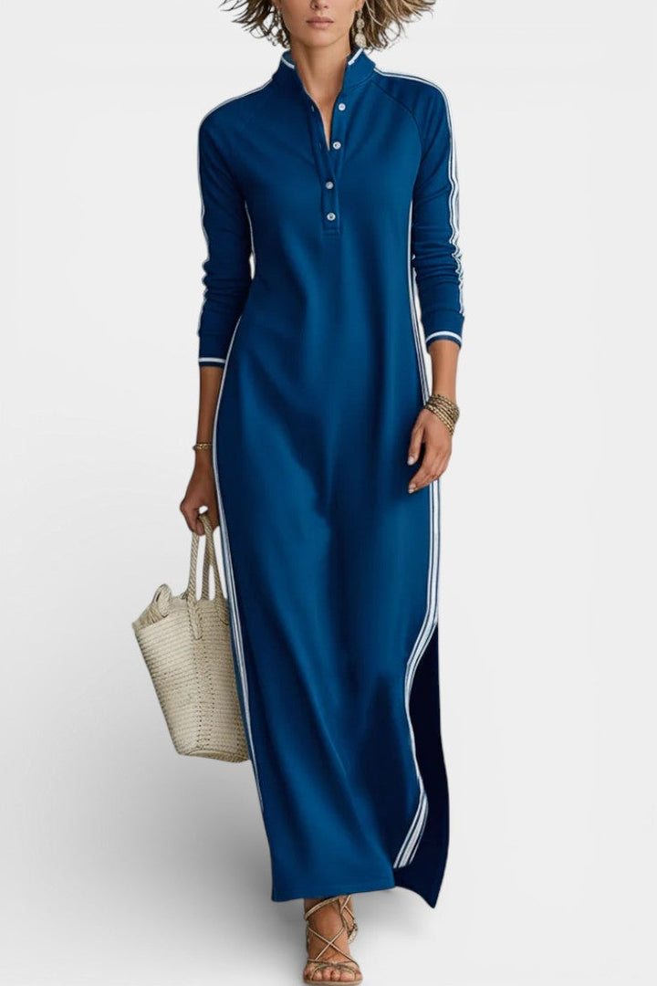 Alaira Robe Maxi Minimaliste à Col Boutonné