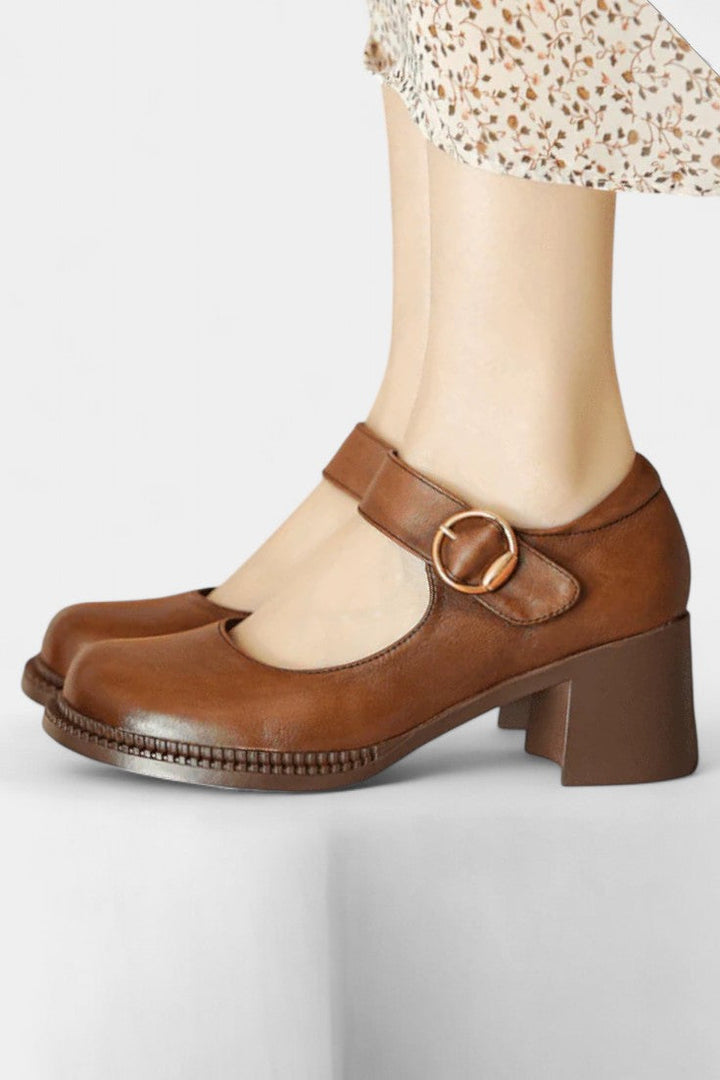 Agnes Mary Janes à Pointe Ronde et Talon Carré Classique