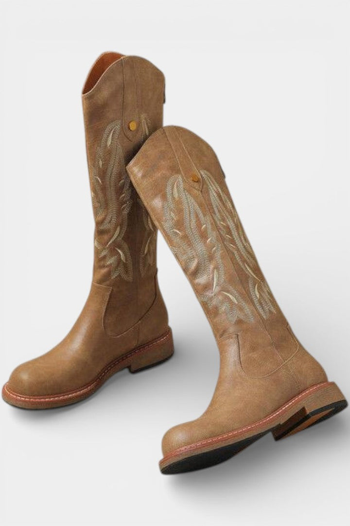 Violette Bottes Longues Brodées à Fermeture Éclair Arrière