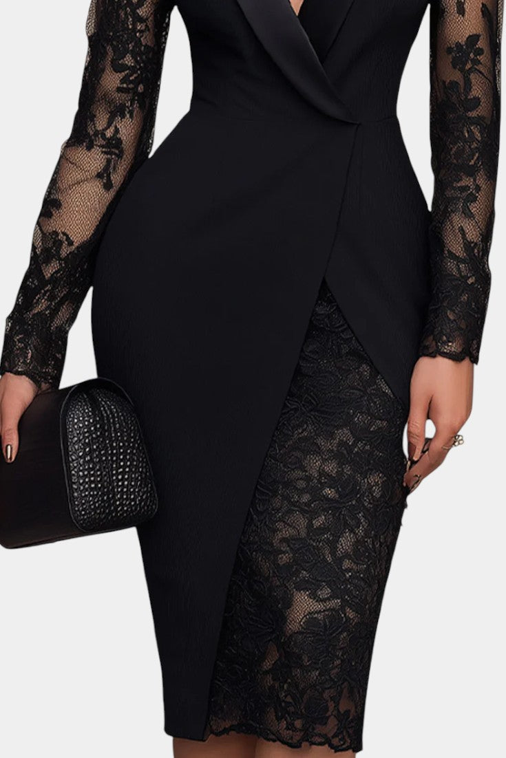 Anelle Robe en Dentelle Noire d’Inspiration Blazer Élégant