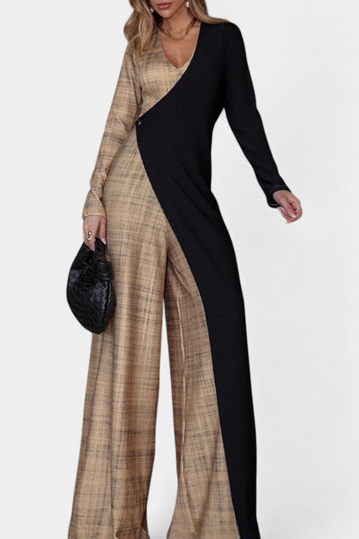 Capéline Combinaison Colorblock Élégante à Jambes Larges