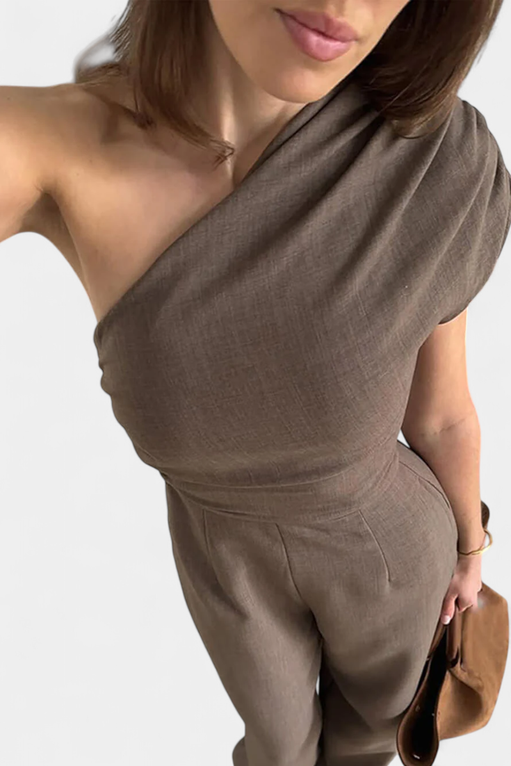 Magnolia Combinaison Asymétrique à Une Épaule et Détails Froncés