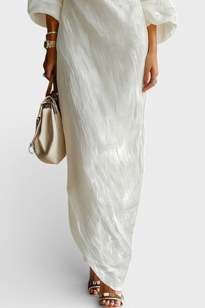 Lounaïs Robe Longue Fluide à Une Épaule en Mélange Coton-Lin Ivoire