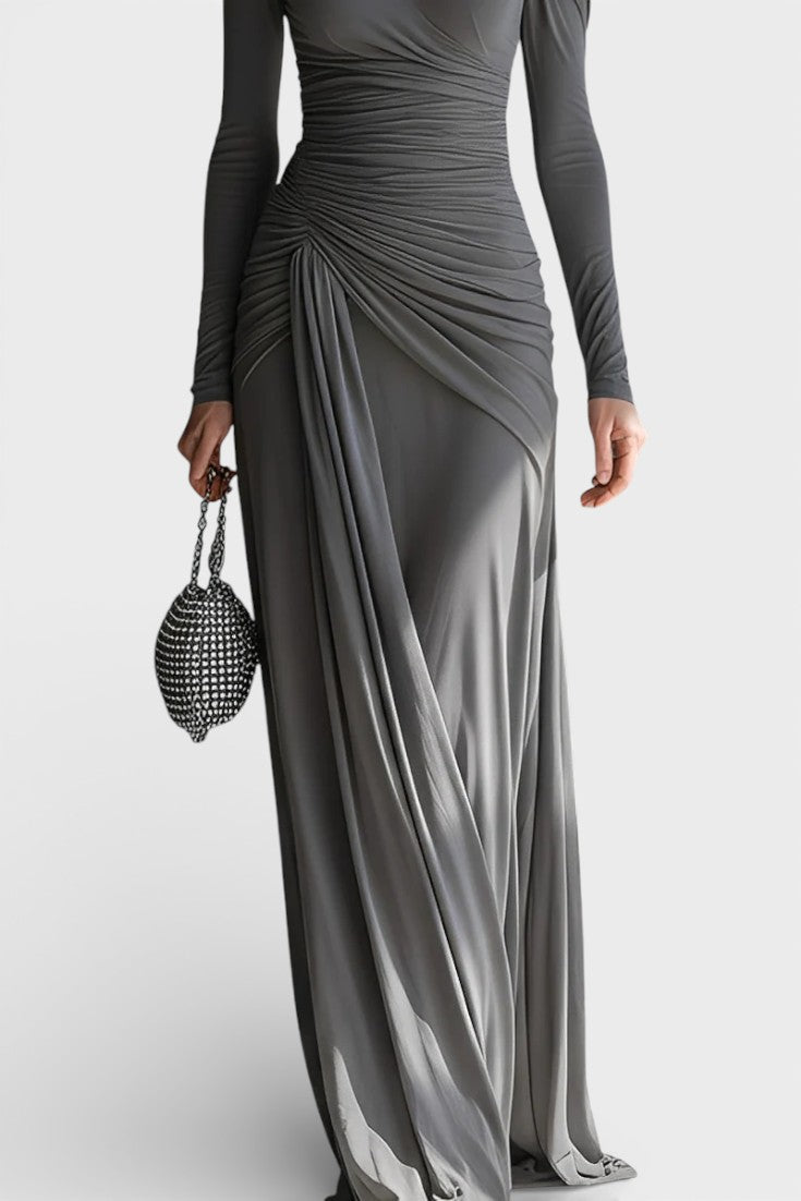 Florinda Robe Longue Sophistiquée à Détails Froncés et Découpes