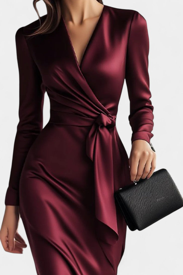 Mariva Robe Portefeuille Satinée Élégante avec Ceinture