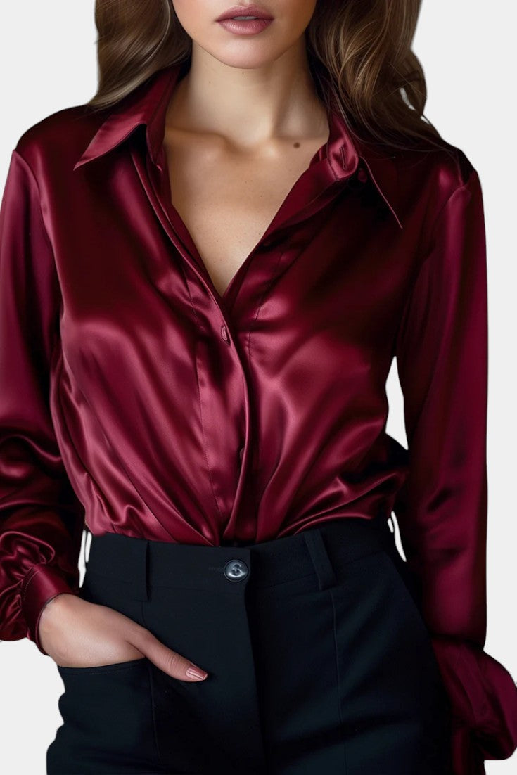 Alida Blouse Élégante en Satin à Manches Longues