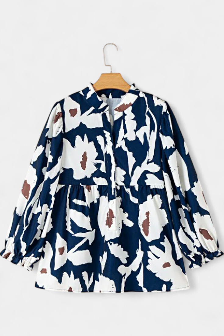 Filomena Blouse Ample à Manches Bouffantes avec Imprimé Floral Abstrait