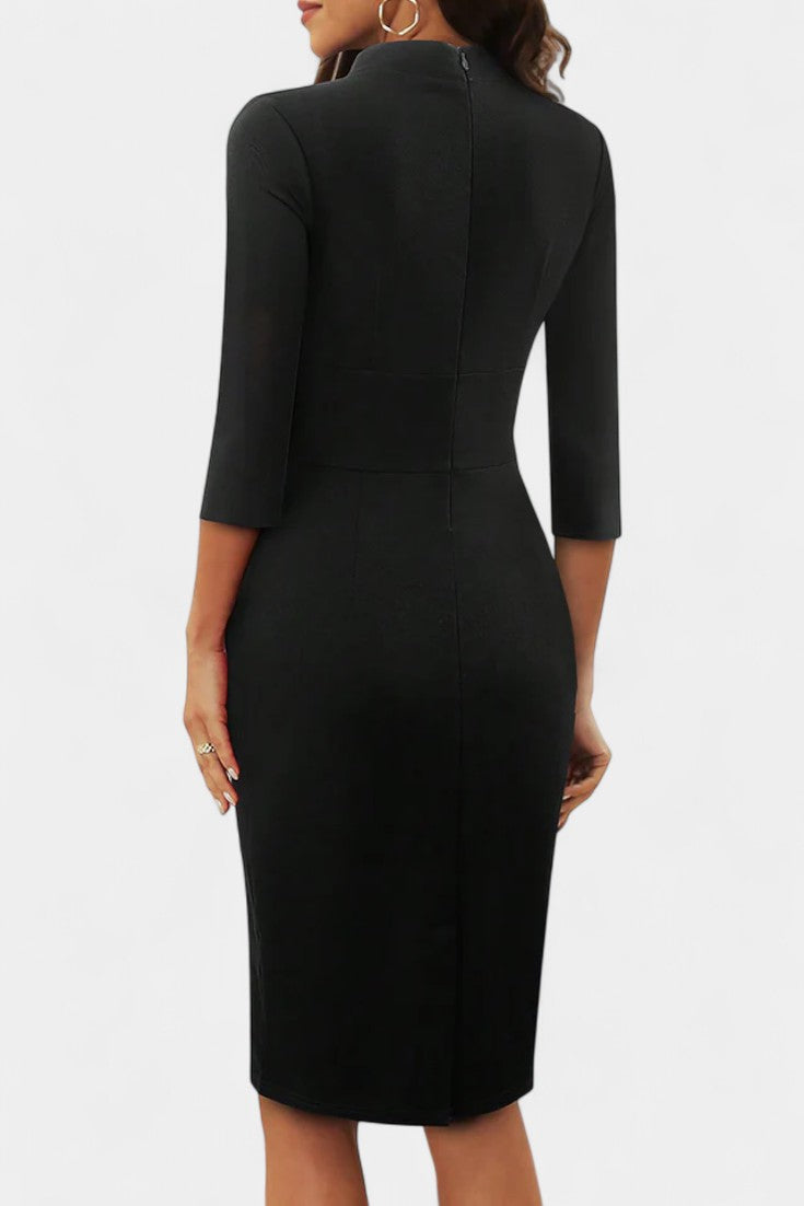 Jesusa Robe Midi Fourreau à Boutons Nœud et Manches Trois-Quarts