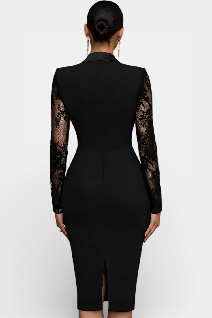 Anelle Robe en Dentelle Noire d’Inspiration Blazer Élégant