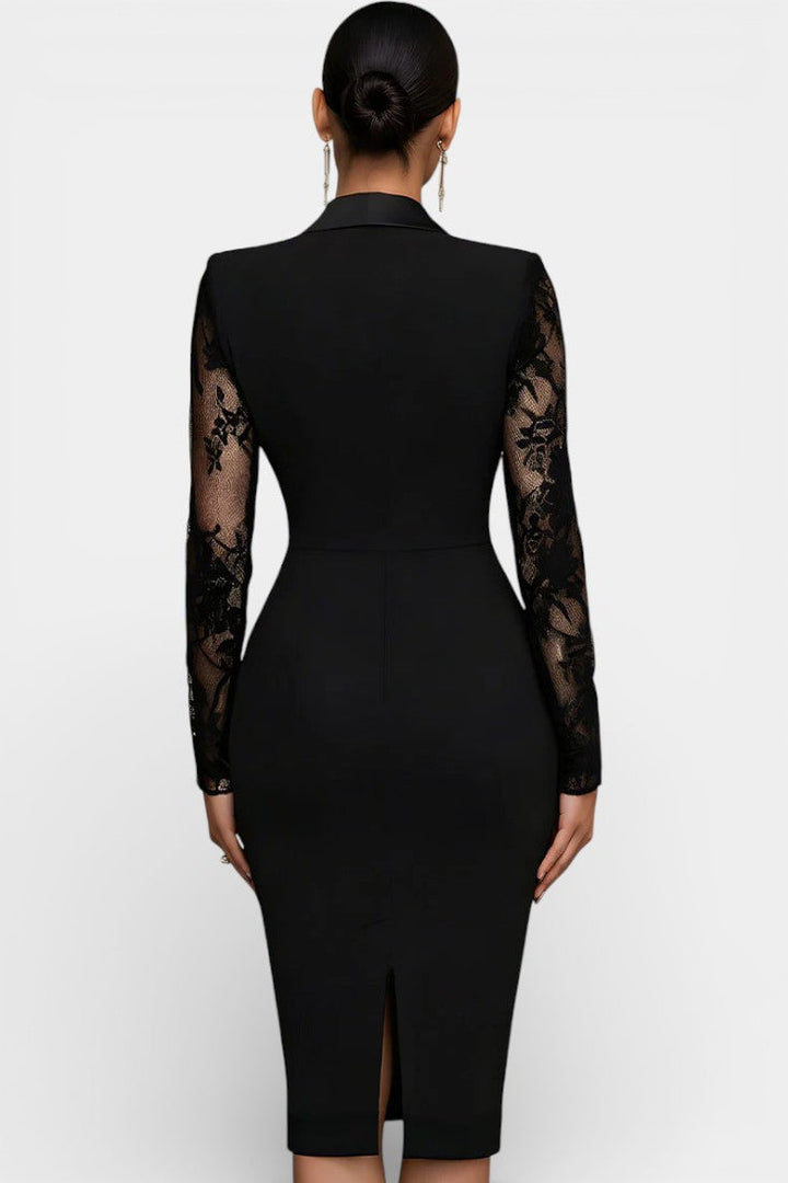 Anelle Robe en Dentelle Noire d’Inspiration Blazer Élégant