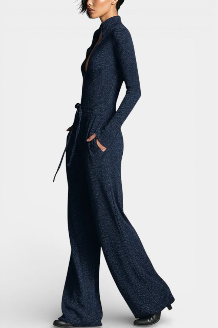 Ilayna Combinaison Élégante en Tricot à Fermeture Éclair Brillante