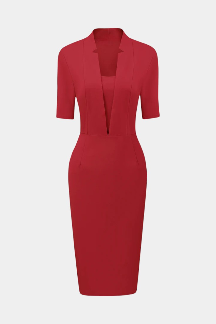 Carminia Robe Crayon Ajustée à Décolleté en V et Manches Courtes