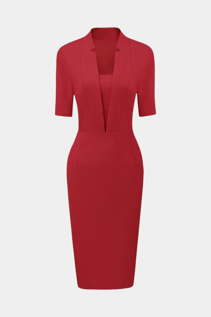 Carminia Robe Crayon Ajustée à Décolleté en V et Manches Courtes
