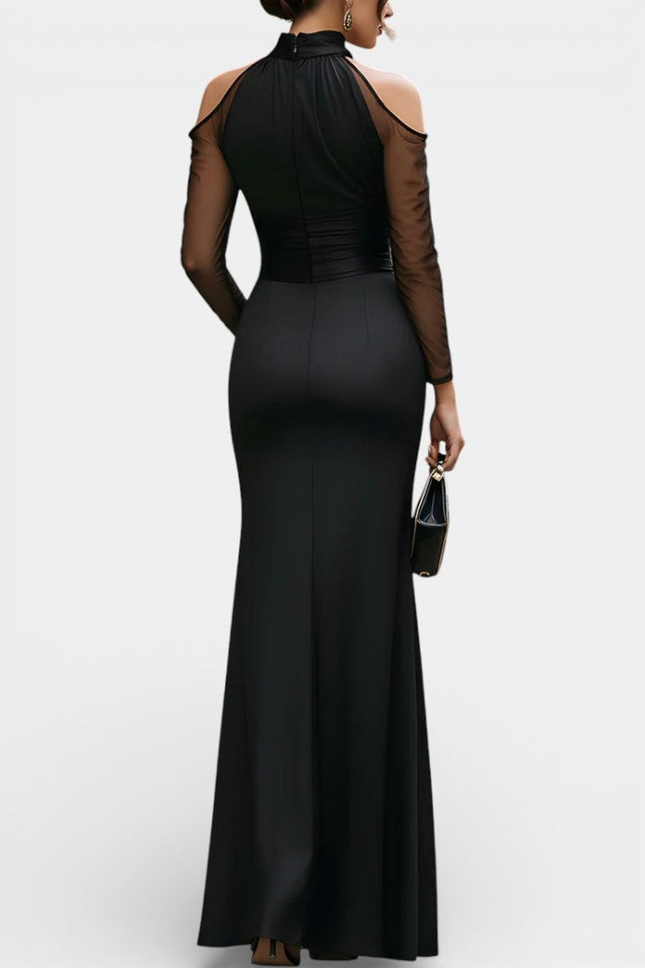 Ania Robe de Soirée Élégante à Col Montant avec Manches en Tulle