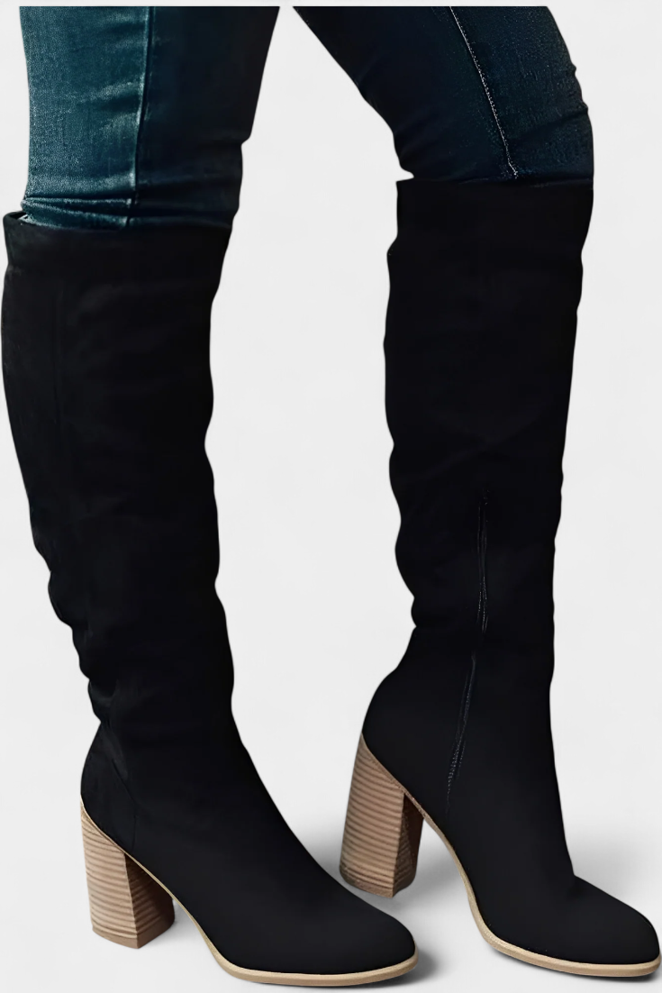 Calliope Bottes Hautes à Talon Épais et Pointe Ronde