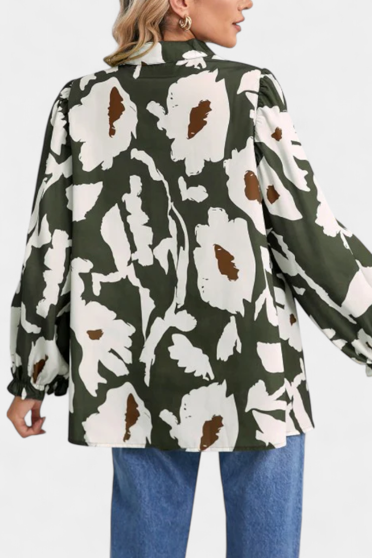 Filomena Blouse Ample à Manches Bouffantes avec Imprimé Floral Abstrait