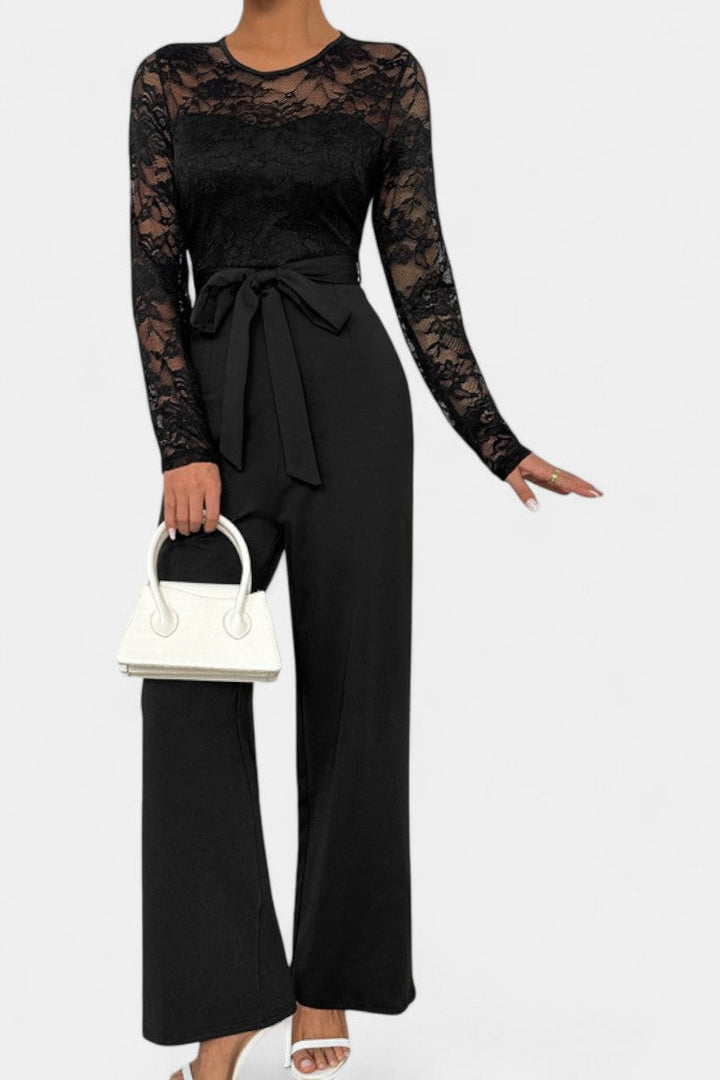 Éviana Combinaison Élégante en Dentelle et Taille Nouée
