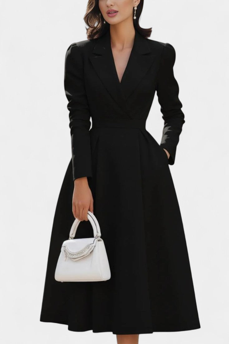 Olyvia Robe Longue Trapèze Vintage à Col Chemise et Décolleté en V