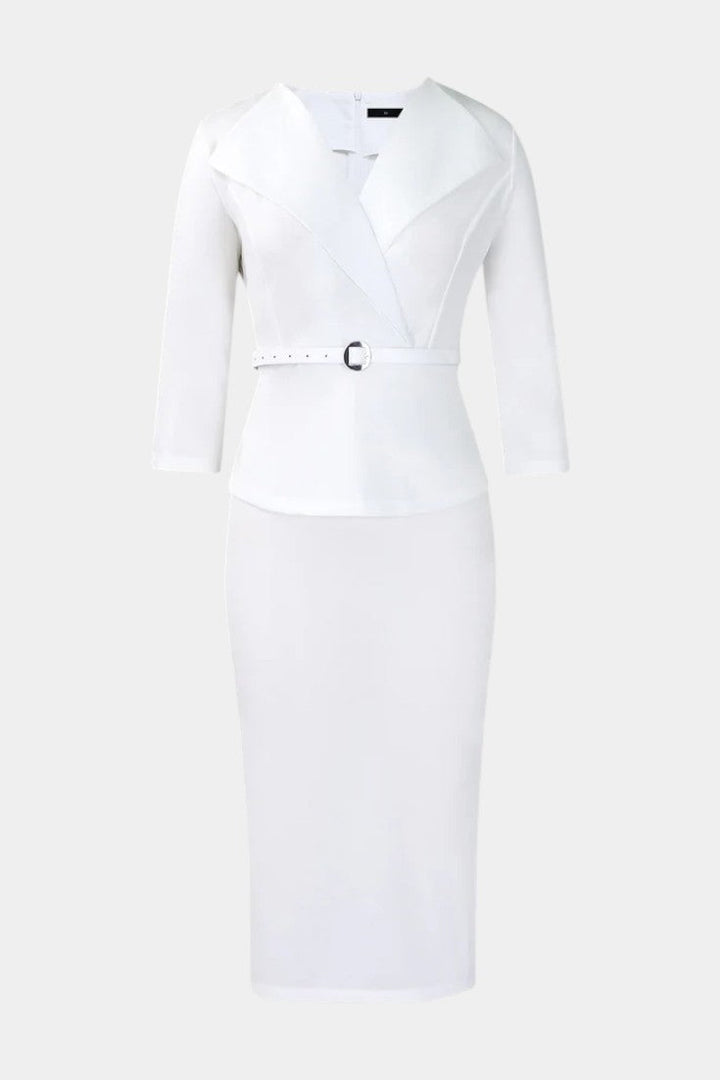 Ysabela Robe Midi Ajustée à Col à Revers et Ceinture