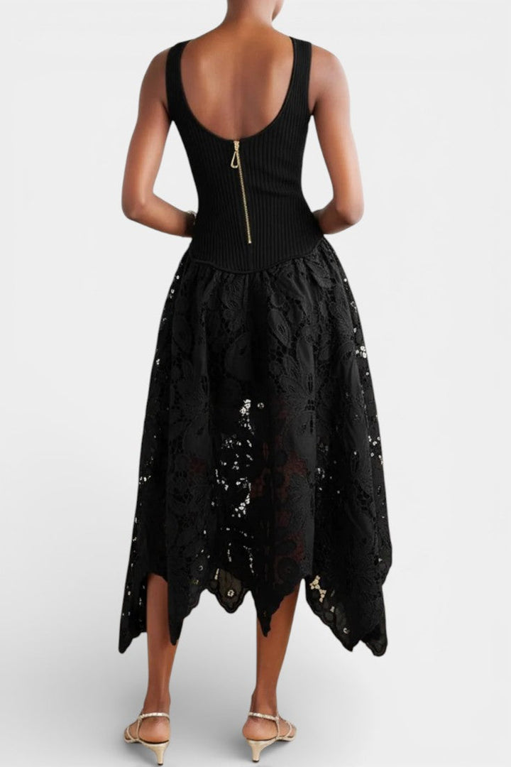 Ansfride Robe Longue Trapèze en Dentelle et Broderie Anglaise