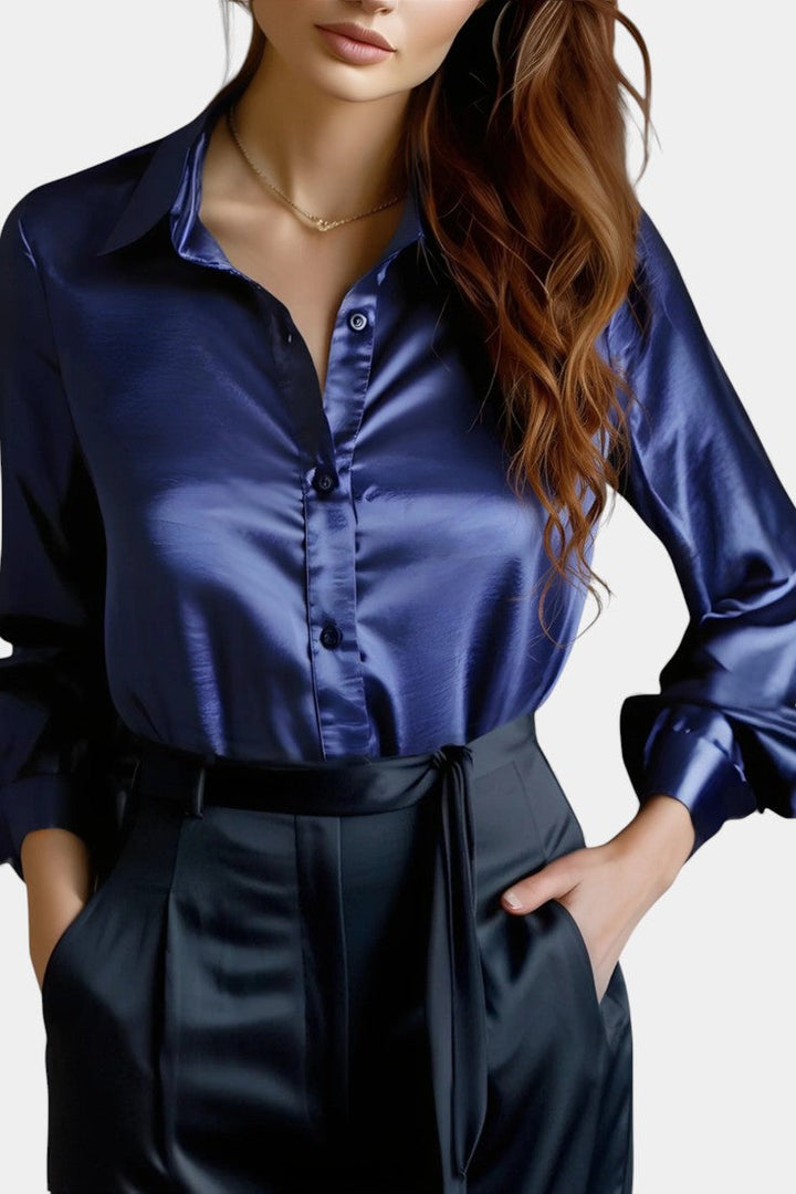 Alida Blouse Élégante en Satin à Manches Longues