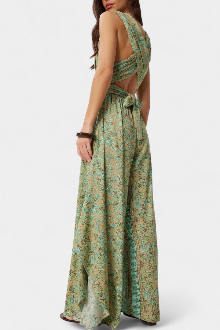 Leandra Combinaison Enveloppante à Imprimé Floral et Dos Nu