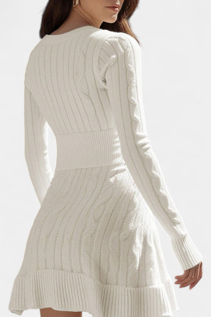 Kaïna Robe Pull Tricotée à Col V et Ourlet Évasé