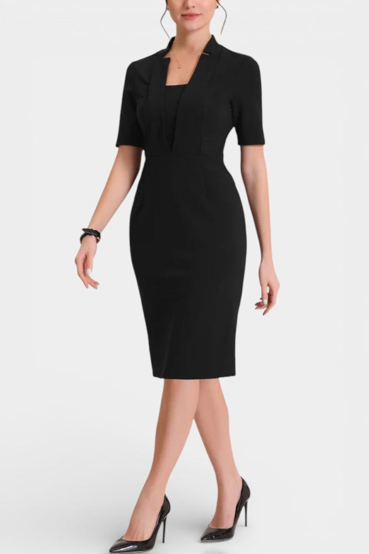 Carminia Robe Crayon Ajustée à Décolleté en V et Manches Courtes