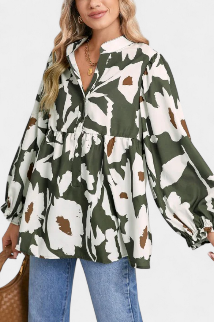 Filomena Blouse Ample à Manches Bouffantes avec Imprimé Floral Abstrait