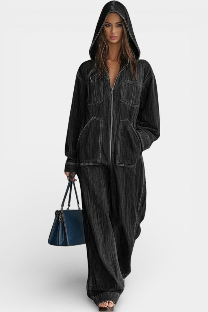 Écrin Combinaison Décontractée à Capuche et Jambes Évasées