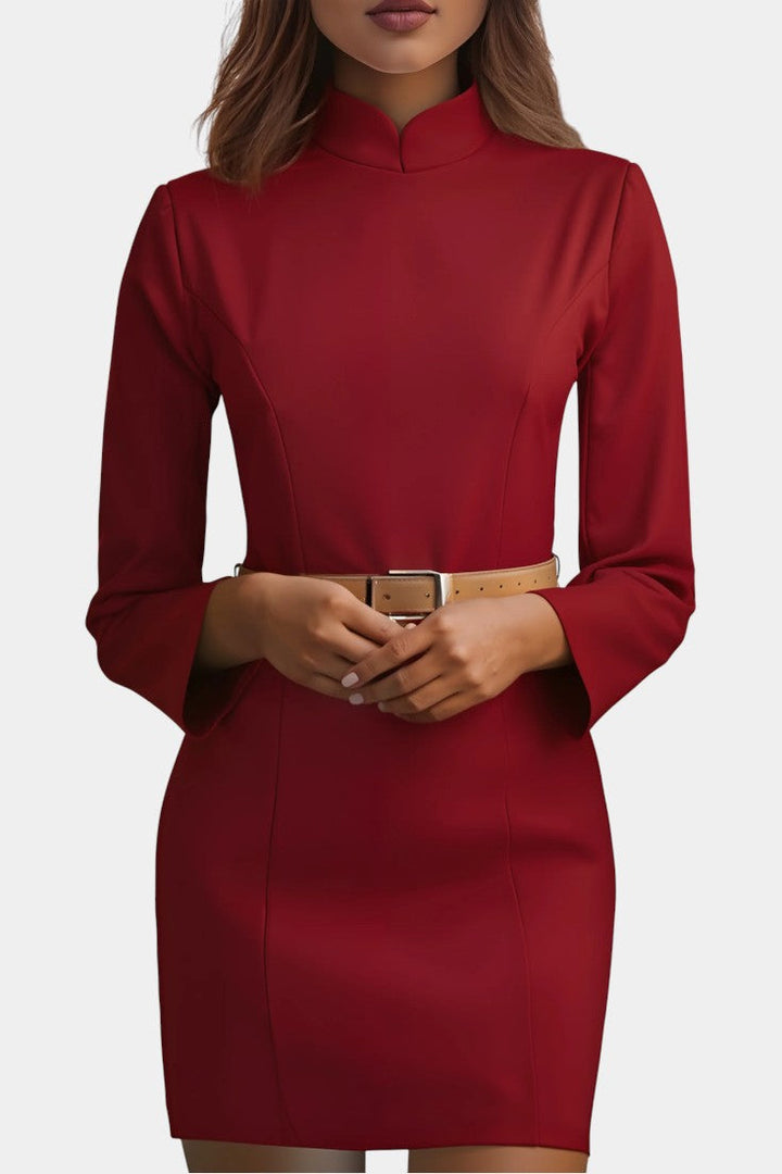 Vigdis Robe Élégante à Col Mandarin avec Ceinture