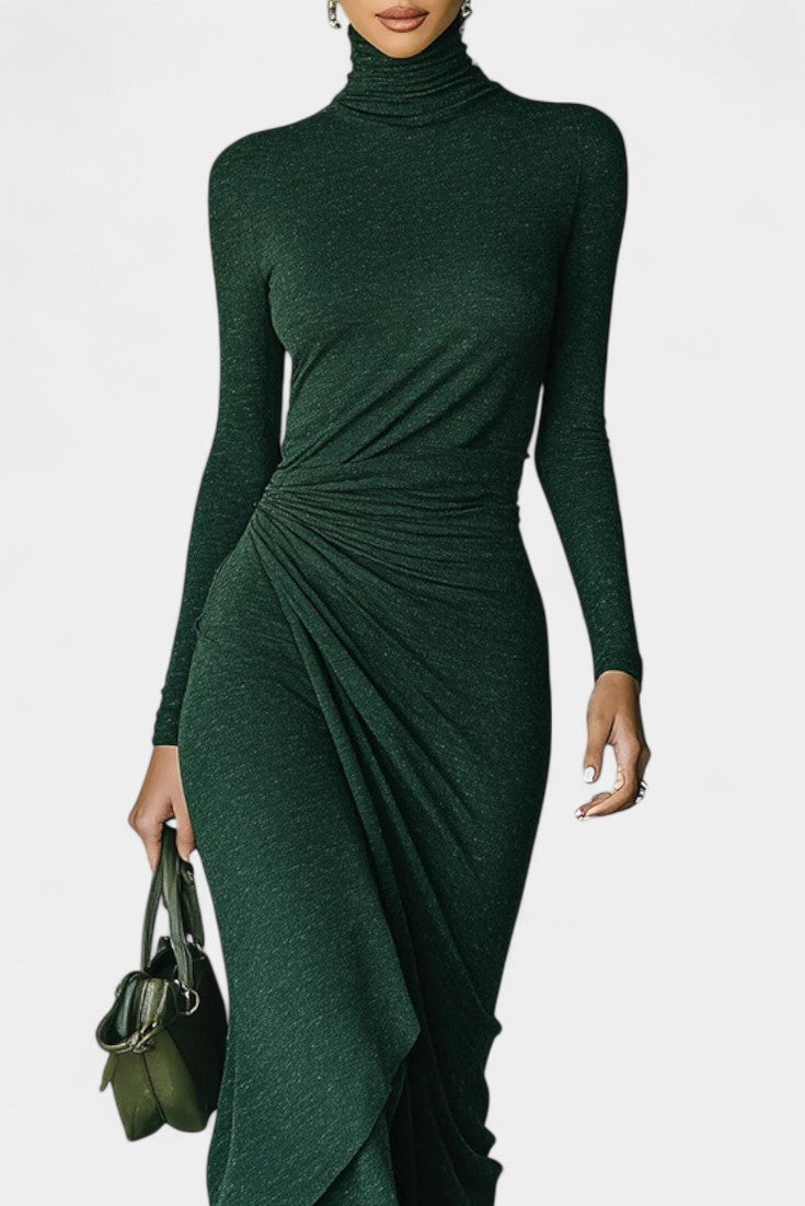 Estrella Robe Midi Drapée à Col Roulé Élégant