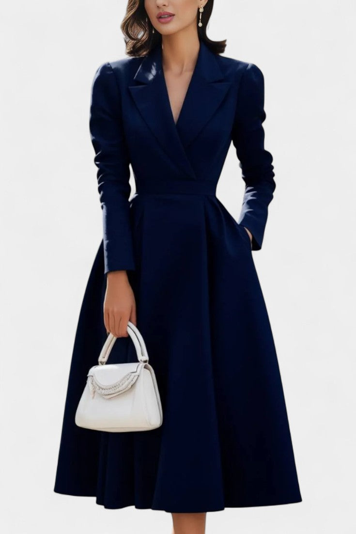 Olyvia Robe Longue Trapèze Vintage à Col Chemise et Décolleté en V