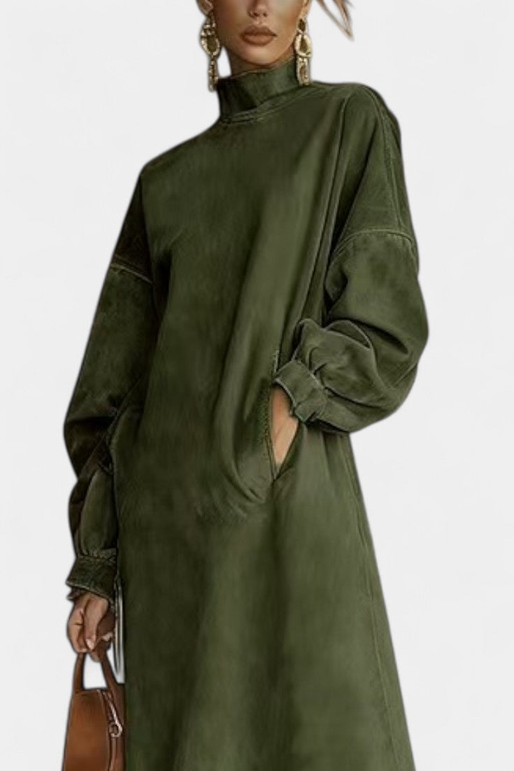 Monique Robe Midi Effet Suédé à Franges Élégantes